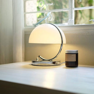 Chrome base dome lamp front — elegant modern design