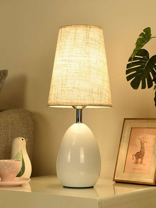 Touch dimming fabric shade lamp front — monochrome design