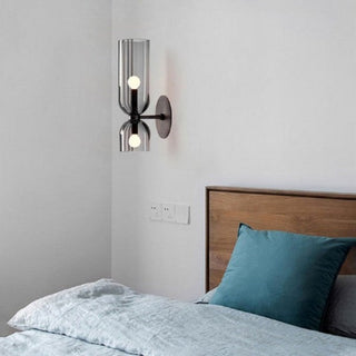 Modern two bulb glass double head wall sconce — bedroom
