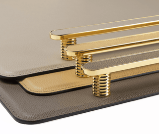 aluminium composite tray pinetti venaria serving tray metal handle leather inserts detail