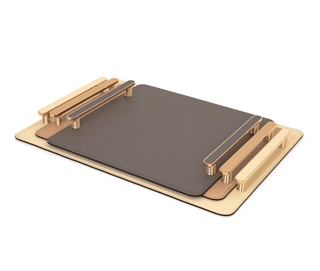 aluminium composite tray pinetti venaria serving tray metal handle leather inserts angle view