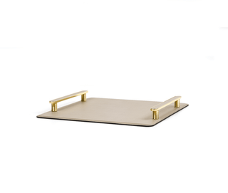 aluminium composite tray pinetti venaria serving tray metal handle leather inserts front view