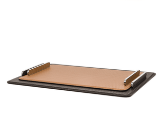 aluminium rectangular tray pinetti elegant calf leather serving tray chrome frame side view