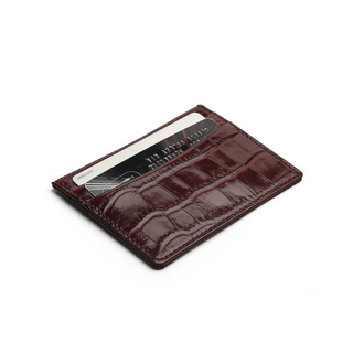 burgundy card holder haven italian leather wallet crocodile pattern slim design side view