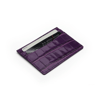 italian leather card holder haven dark magenta crocodile pattern luxury wallet close-up