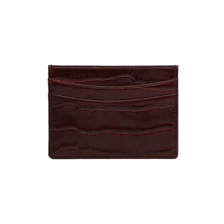 italian leather card holder haven dark magenta crocodile pattern luxury wallet detail shot
