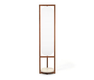 elena valet stand designer walnut wood with mirror tray bedroom close-up