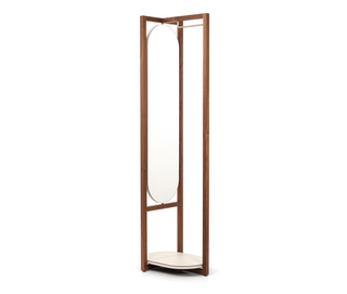elena valet stand designer walnut wood with mirror tray bedroom front view