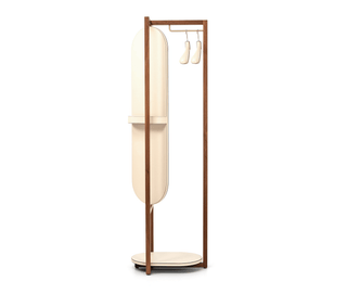 elena valet stand designer walnut wood with mirror tray bedroom angle view