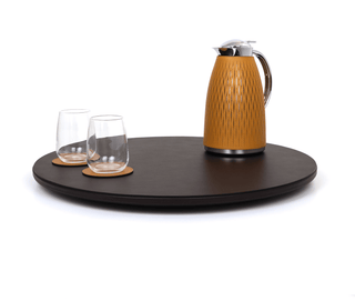 leather lazy susan pinetti revolving serving tray elegant calf leather centerpiece side view