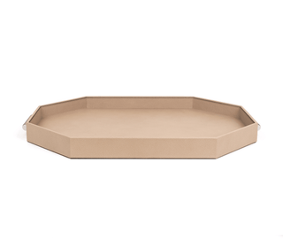 leather octagonal tray pinetti designer chrome gold handles side view