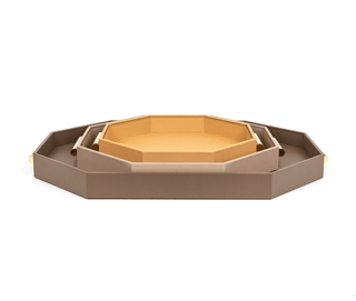 leather octagonal tray pinetti designer chrome gold handles lifestyle view