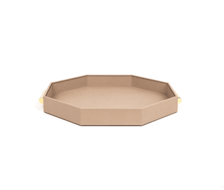 leather octagonal tray pinetti designer chrome gold handles detail