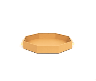 leather octagonal tray pinetti designer chrome gold handles front view