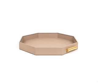 leather octagonal tray pinetti designer chrome gold handles close-up