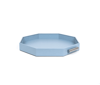 leather octagonal tray pinetti designer chrome gold handles set view