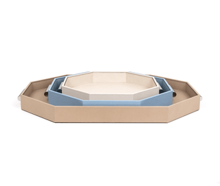 leather octagonal tray pinetti designer chrome gold handles top view