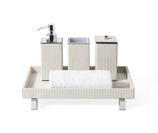 square waterproof leather bathroom set soap dispenser toothbrush holder front view