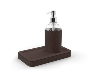 manual soap dispenser small leather soap tray holder front view