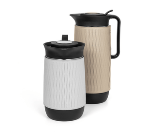 thermal carafe modern coffee pot removable leather cover glass interior detail