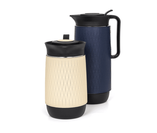thermal carafe modern coffee pot removable leather cover glass interior lifestyle view
