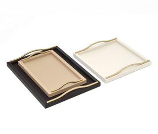calfskin leather tray pinetti rectangular serving tray wavy metal handles detail