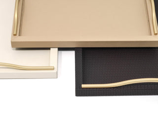 calfskin leather tray pinetti rectangular serving tray wavy metal handles side view