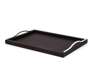 calfskin leather tray pinetti rectangular serving tray wavy metal handles close-up