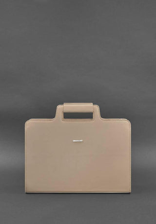 women leather laptop bag elegant dark beige briefcase organized storage overview