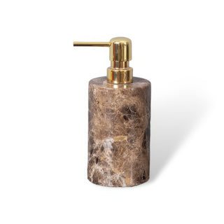 dark brown marble luxury bathroom set soap dispenser accessories close-up detail
