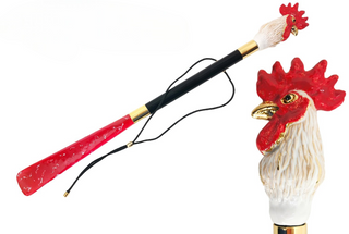 enamelled rooster handle handmade Italian luxury shoehorn front view
