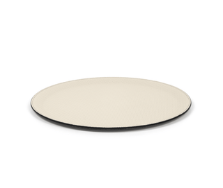 waterproof leather tray pinetti calfskin round serving tray non-slip base side view