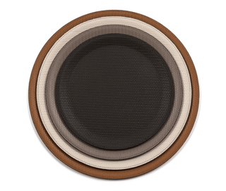 waterproof leather tray pinetti calfskin round serving tray non-slip base angle view