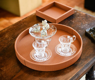calfskin leather tray pinetti waterproof round serving tray non-slip base detail