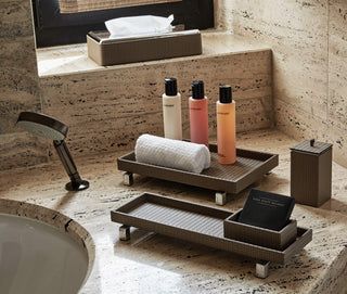 Rialto waterproof leather decorative serving tray metal feet detail