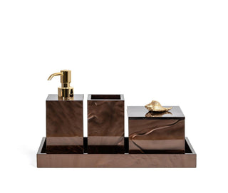 Bea square resin bathroom set soap dispenser tray front view