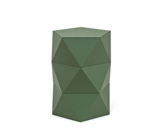 designer geometrical stool wooden eco-friendly recycled leather seating front view