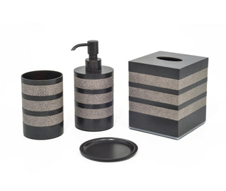 satin brass Italian leather designer toothbrush holder bathroom side view