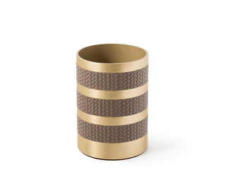 satin brass Italian leather designer toothbrush holder bathroom front view