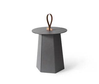 folding coffee table modern side table hexagonal base leather strap front view