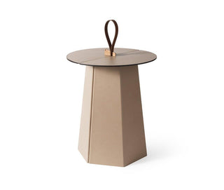 folding coffee table modern side table hexagonal base leather strap close-up