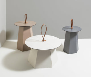 folding coffee table modern side table hexagonal base leather strap set view