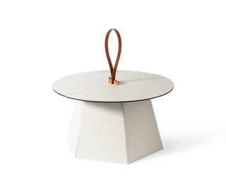 folding coffee table modern side table hexagonal base leather strap side view