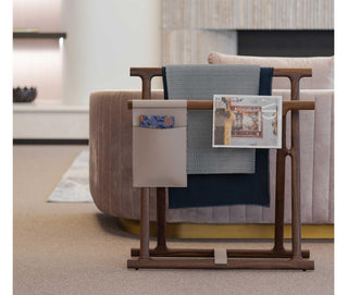 Chelsea walnut wood blanket rack handcrafted storage angle view