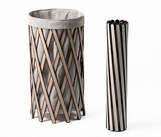 Safari foldable wooden laundry hamper leather cover washable liner angle view