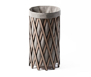 Safari foldable wooden laundry hamper leather cover washable liner front view