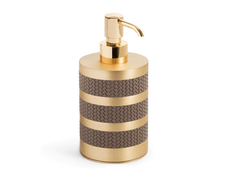 satin brass Italian leather luxury soap dispenser bathroom front view