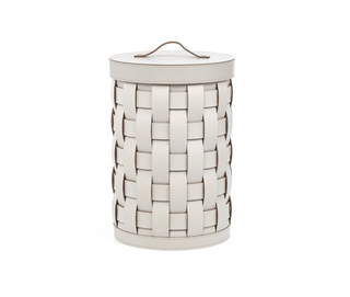 regenerated leather handwoven paper bin bathroom storage basket front view