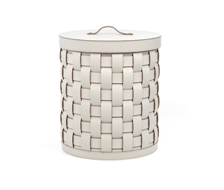 regenerated leather handwoven paper bin bathroom storage basket close-up