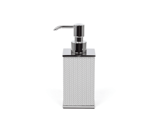square leather bathroom set soap dispenser small tray accessories close-up